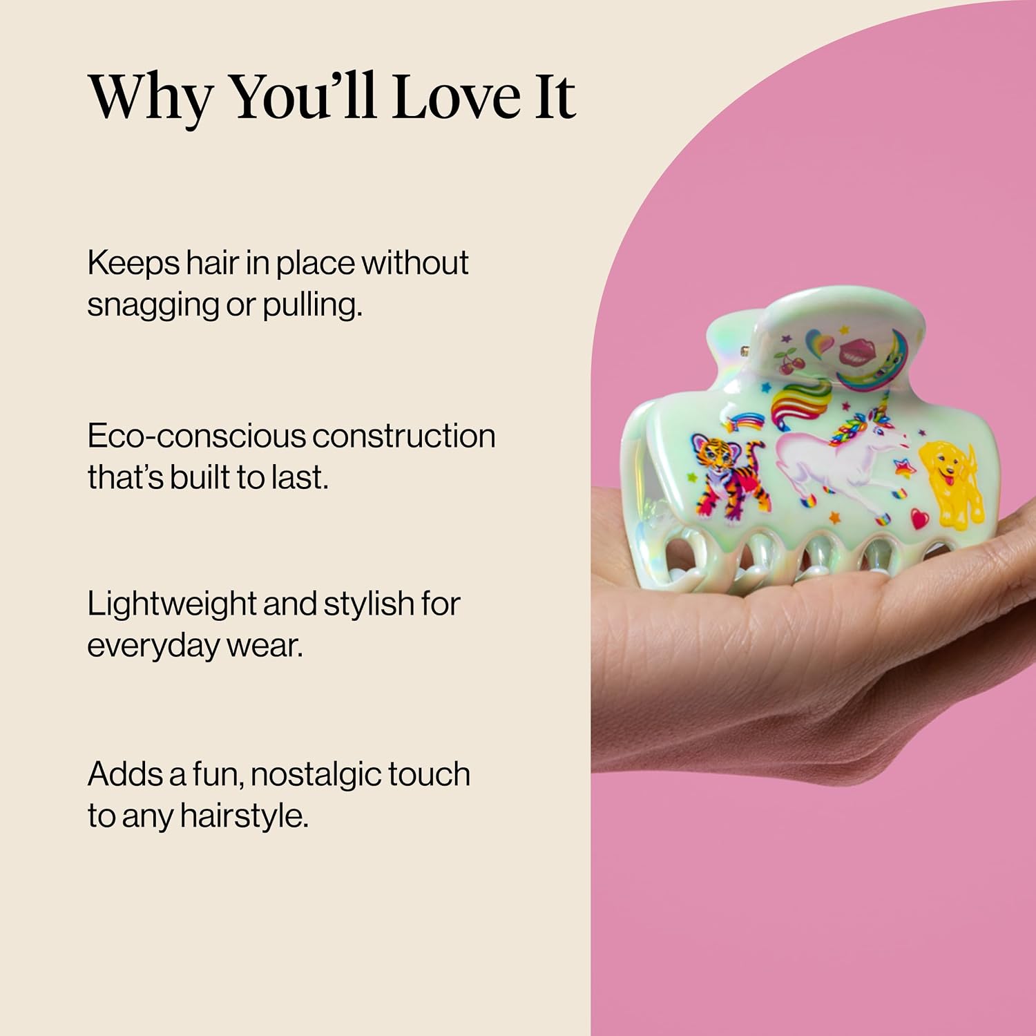 Lisa Frank x Kitsch Medium Cloud Hair Clip for Women - Lightweight & Sturdy Claw Clip with Rounded Edges for Comfortable Hold, Ideal for Half-Up Hairstyles & Low Buns - Markie