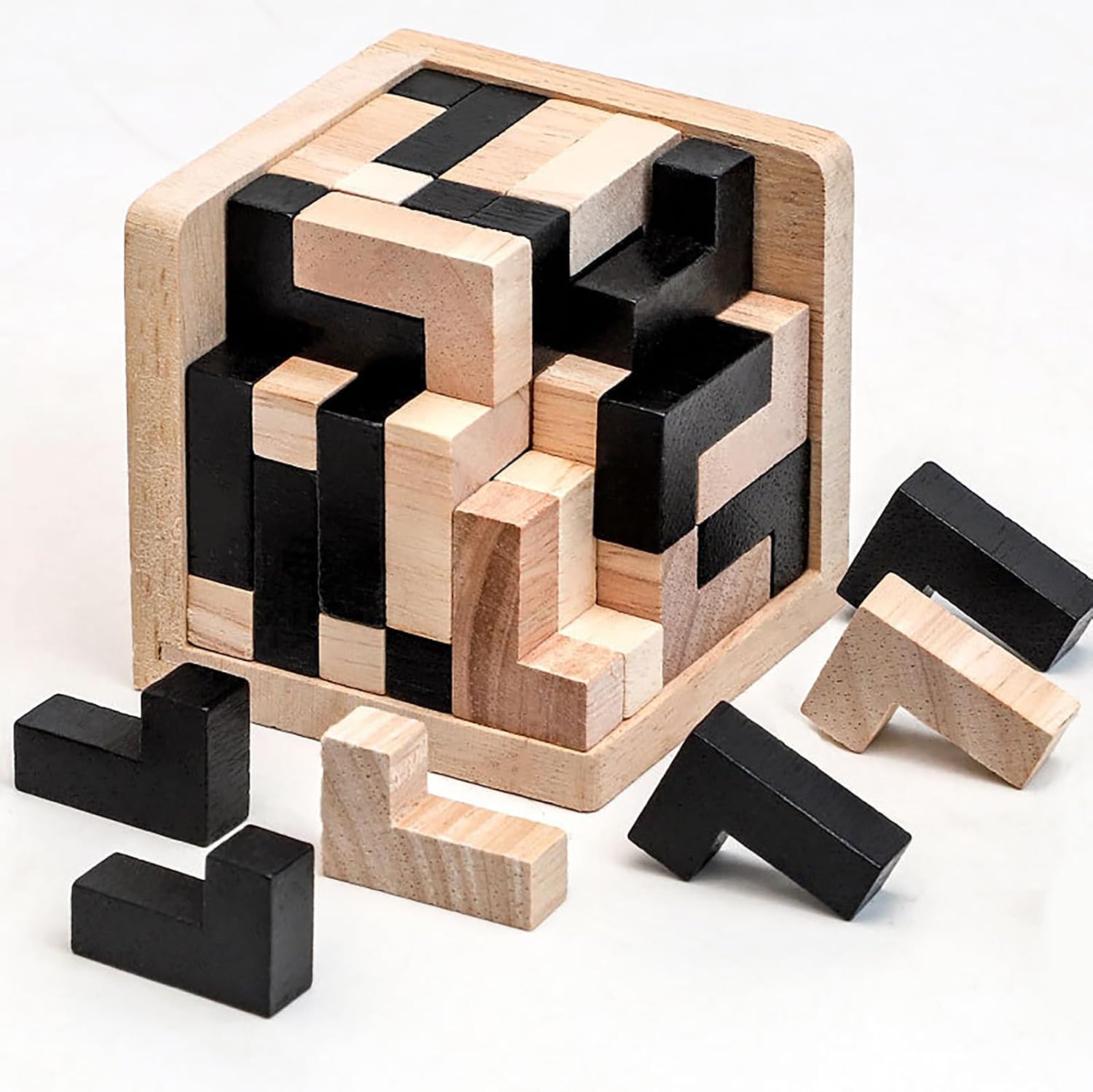 Wooden Brain Teaser Puzzle Cube Wooden Puzzles T-shaped Jigsaw Logic Puzzle Educational Toy for Kids and Adults by AHYUAN (L Shape Black and Natural) image 4