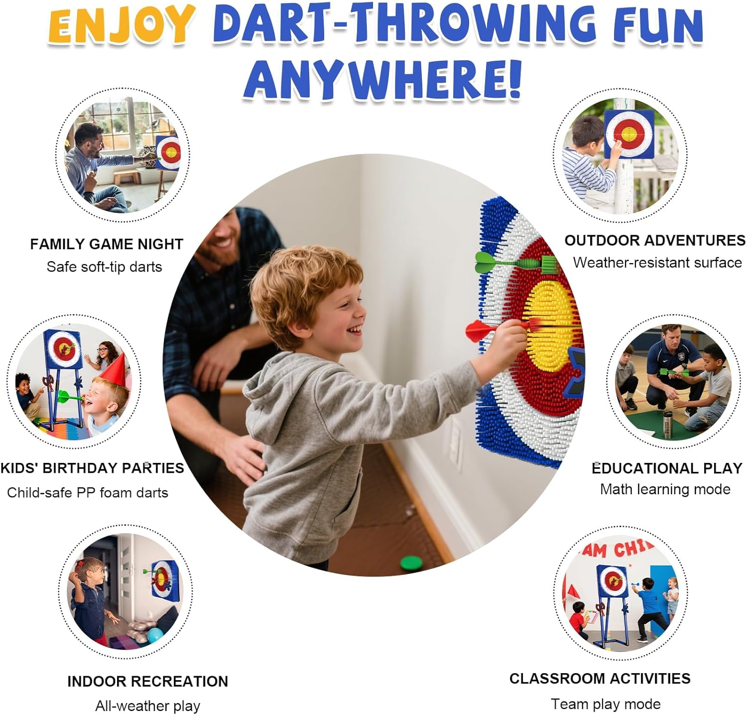 Axe Throwing Game for Backyard - Steel Frame Ax Throw Kit for Kids & Adults - Bristle Target with 6 Throwing Axes Set & Travel Bag - Outdoor/Indoor for Kids & Families Yard Carnival Games