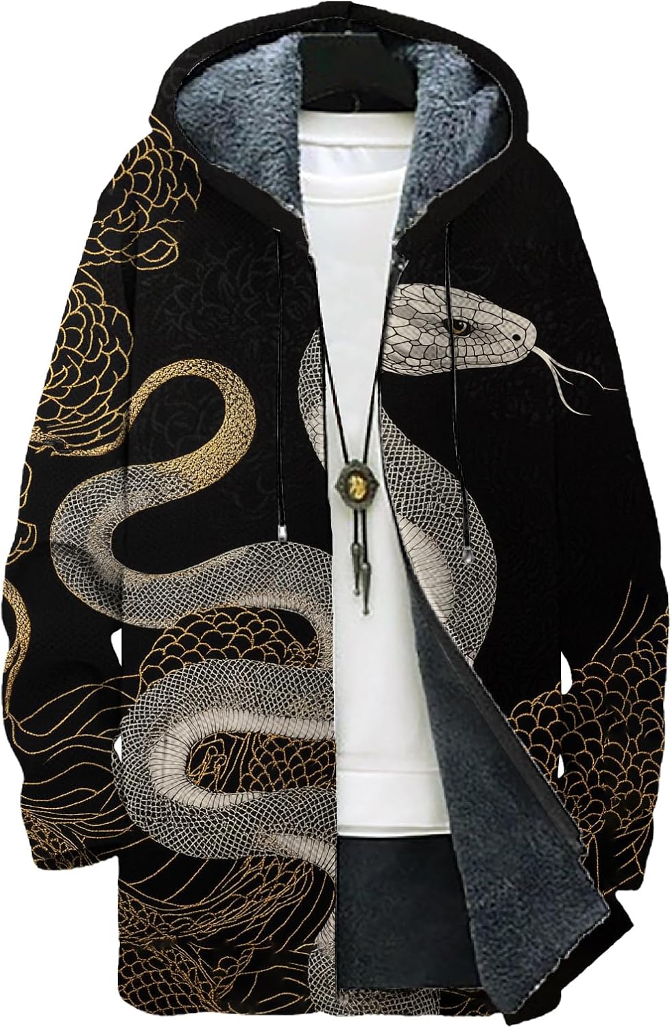 MARSVOVO Long Hooded Cardigan Men Lined Fleece Fashion Graphic Coat Fall And Winter Loose Casual Warm Hooded Jacket