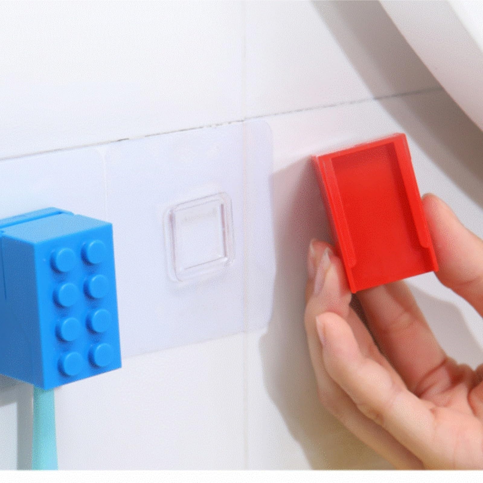 Portacepillos De Dientes para Baño Y Ducha Tenedor Montado En La Pared del Cepillo De Dientes Ningún Diseño Forma Bloque Requerido Perforación(Blue)