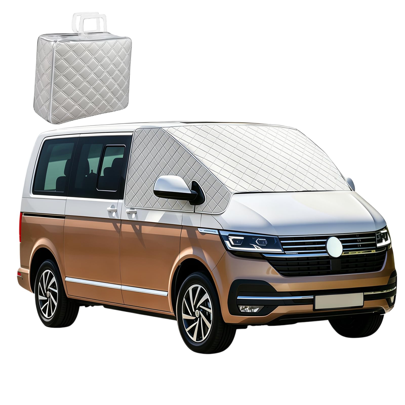Pare-Soleil Voiture Pare-Brise Avant Compatible avec VW T6, Couverture de Pare-Brise Extérieur pour Camping-Car, Pliable Housse Protection Solaire Neige Toutes Saisons,avec Sac de Rangement