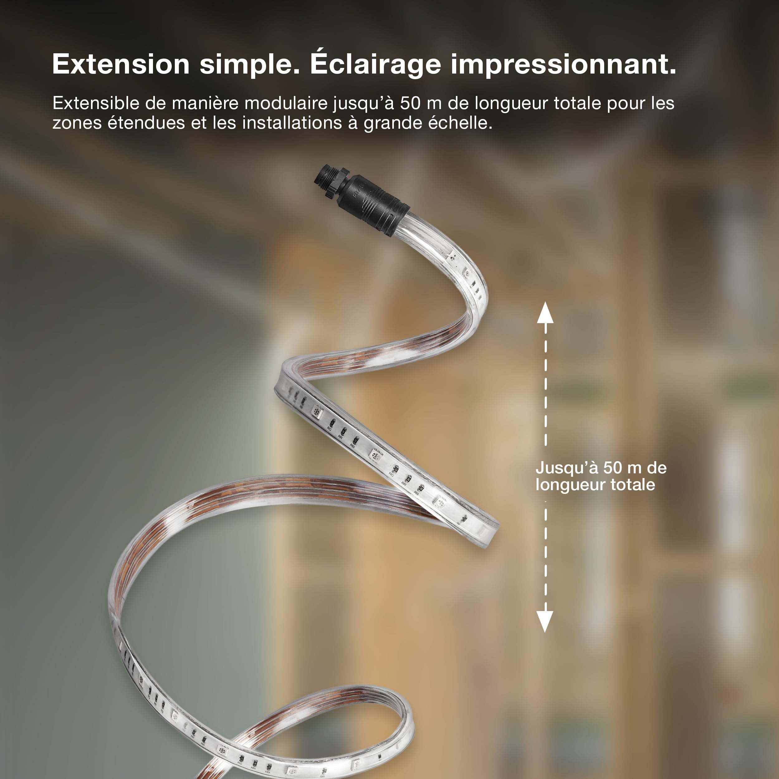 Osram Outdoor Flex Ruban LED 10M IP65, blanc froid, extensible jusqu'à 50 m, avec enrouleur, accessoires de montage, câble de connexion