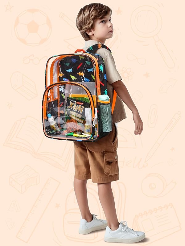 BLUEFAIRY Clear Backpack for School 17 Inch Stadium Approved Transparent Backpack for Boys Kids Heavy Duty PVC Large See Through Bag for Travel Work Mochilas Escolares para Niños (Dinosaur) by BLUEFAIRY - Image 7