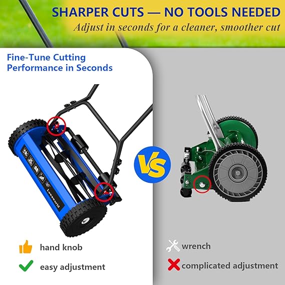 18-Inch Reel Lawn Mower with Tool-Free Blade Adjustment, 5-Blade Manual Push Lawn Mower, 5-Position Height Adjustable Hand Push Reel Mower for Larger Yards