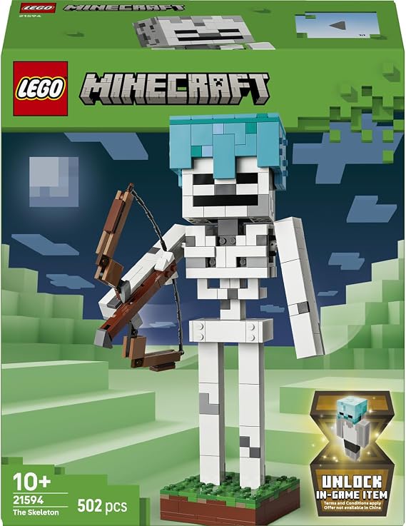 LEGO Minecraft İskelet 21594-10 Yaş ve Üzeri Çocuklar için Yay, Ok ve Elmas Miğfer Aksesuarları İçeren Yaratıcı Oyuncak Figür Yapım Seti, Çocuklar için Hediye Fikri (502 Parça)