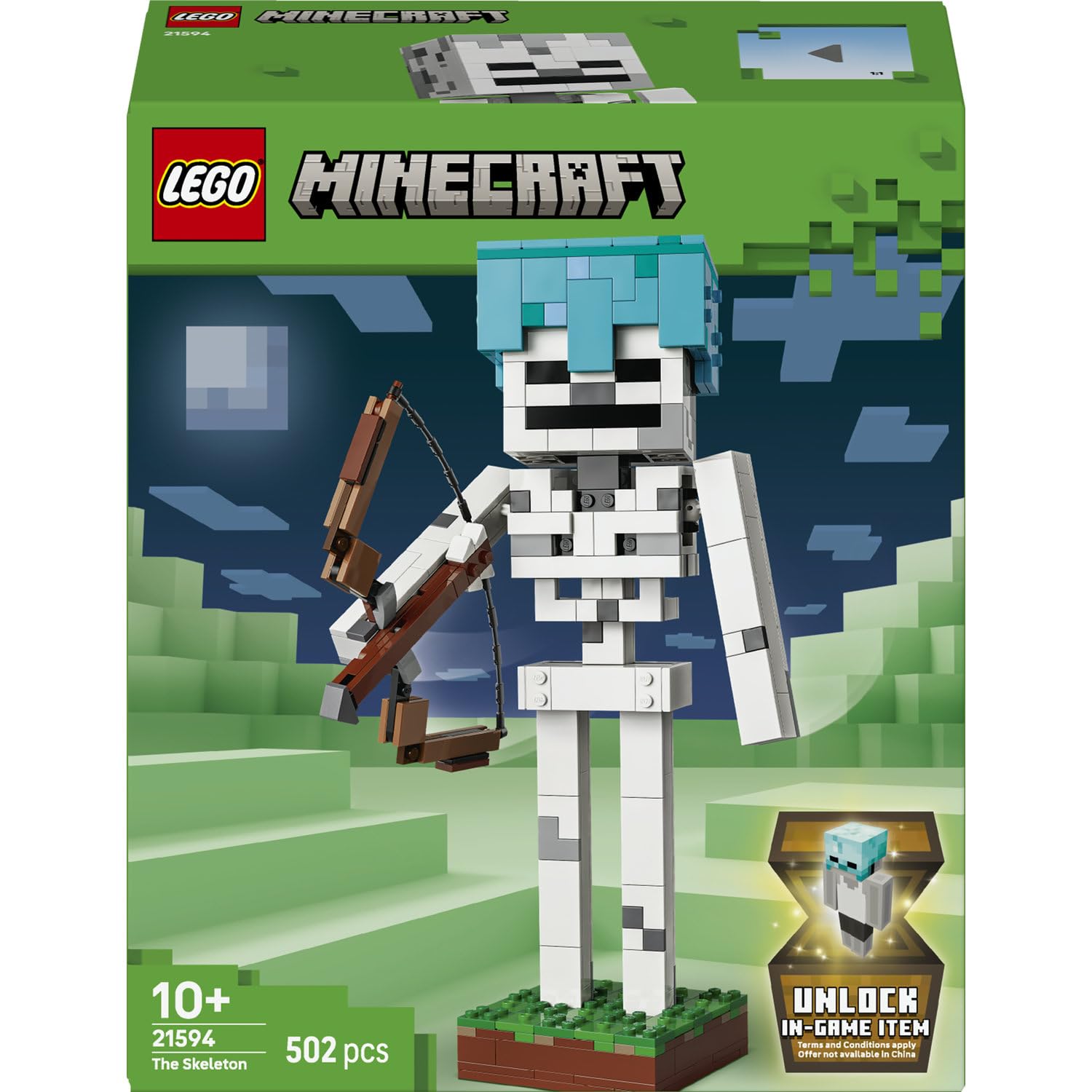 LEGO Minecraft Lo Scheletro 21594 | Giochi per bambini da 10 anni, action figure di mob mobile, con elmo di diamante, arco e frecce, regalo per gamer, 502 pezzi