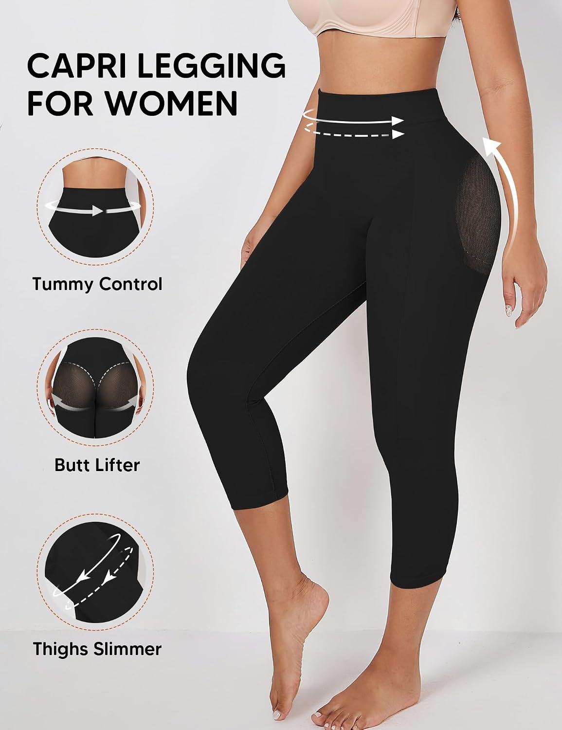 Seamless Shapewear Leggings Butt Lifting Capri Thigh Slimmer Body Shaper for Women Tummy Control Legs Shaper