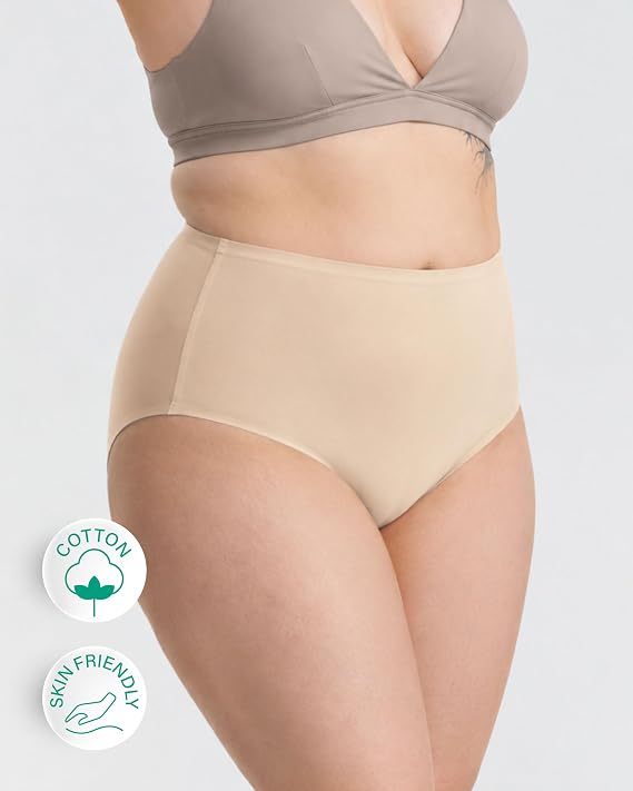 Neione Women Plus Size Cotton Underwear Seamless High Waisted Panties Full Coverage No Show Briefs Sizes L-3XL