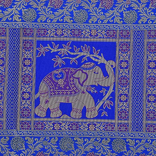 Image of E-EZRA Decorative Dining Table Runner Silk Runners Ends Tassels on Both Sides Banarasi Brocade Silk Tablecloth Decorative 6 Seater Runner Long Size 16x60 Inch (Royal Blue)