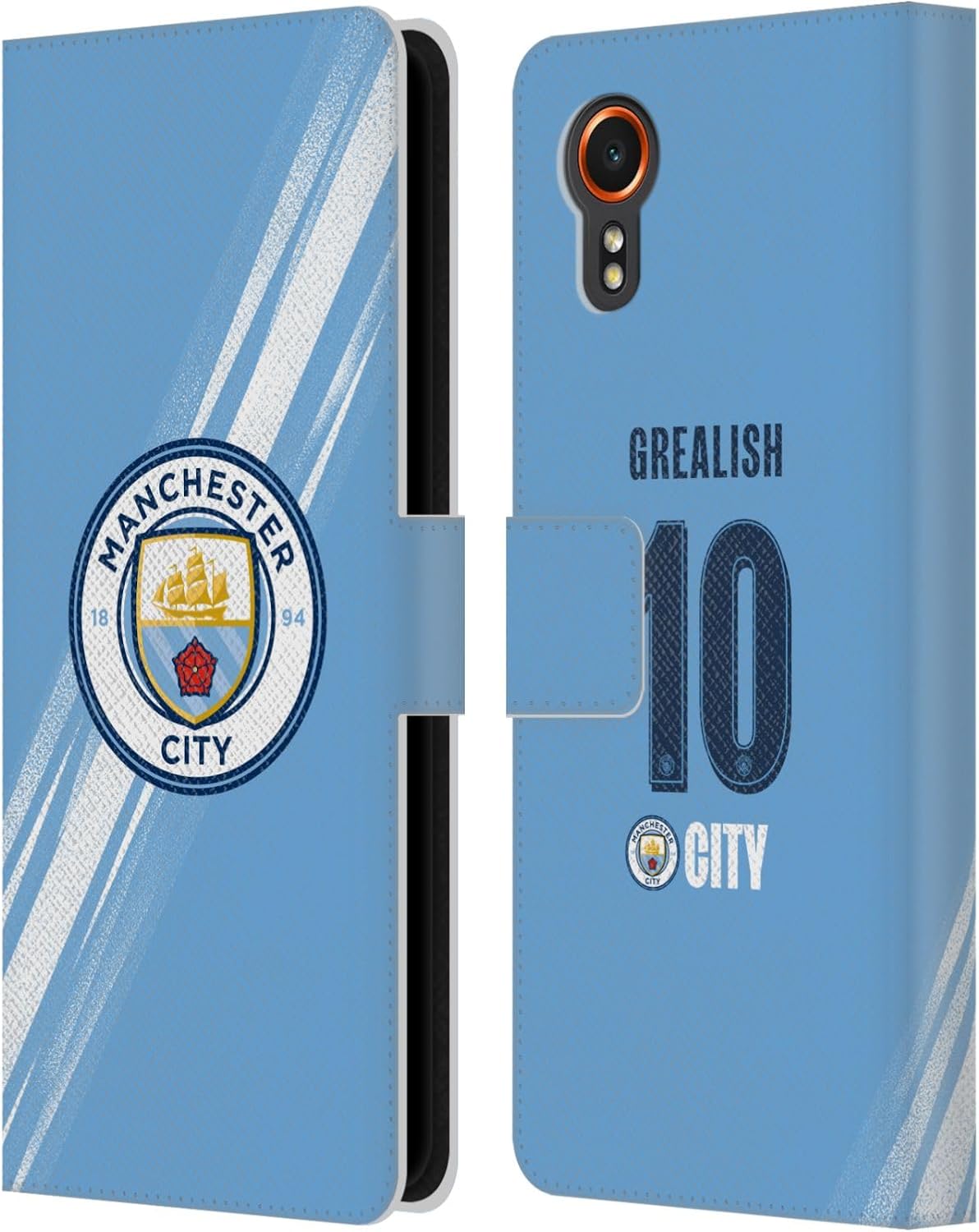 Head Case Designs Officially Licensed Manchester City Man City FC Jack Grealish 2025/26 Players Home Kit Leather Wallet Case Compatible with Samsung Galaxy Xcover7 5G