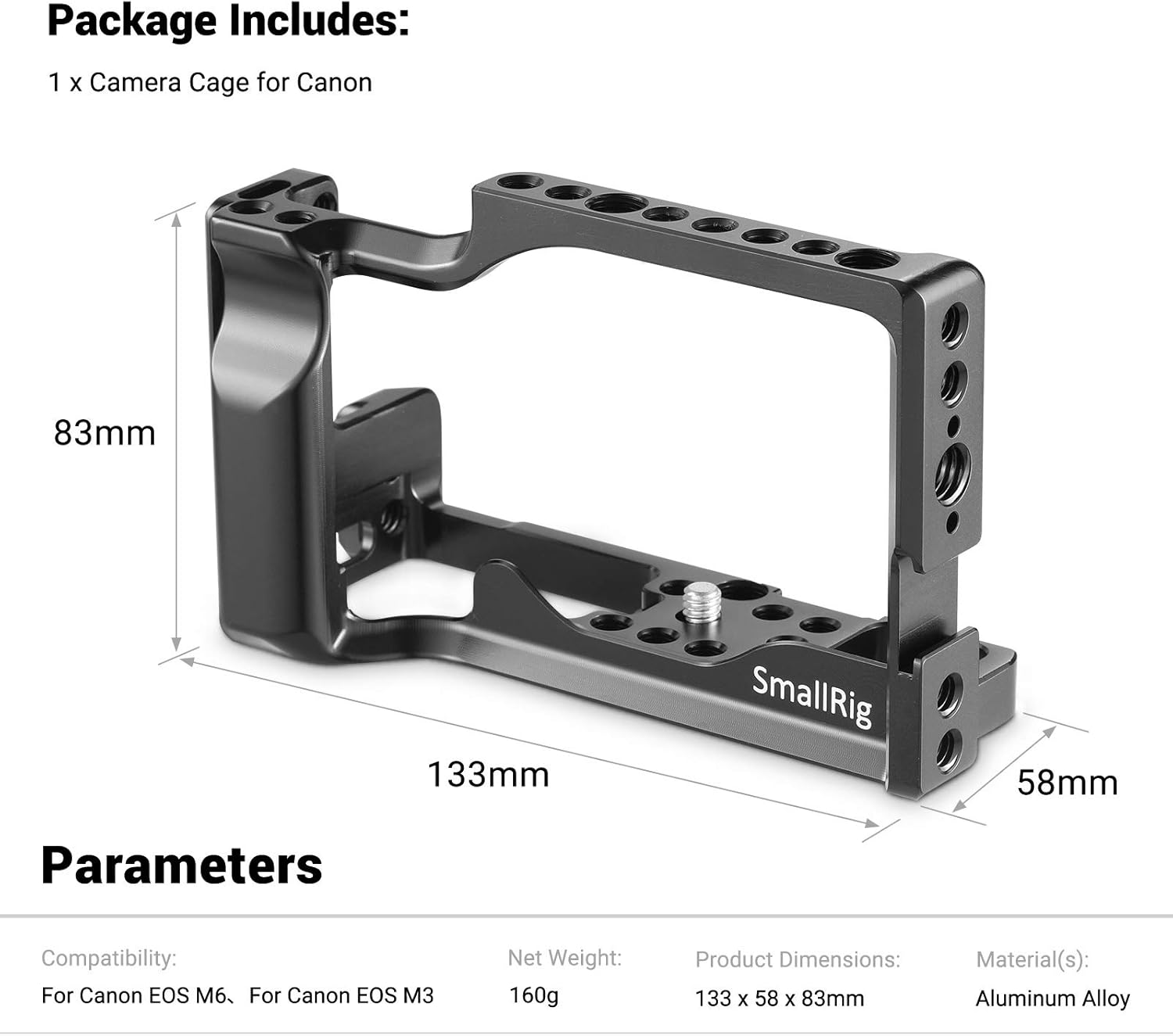 Exclusive SMALLRIG Cage for Canon EOS M3 and M6 with Built-in Cold Shoe and NATO Rail(Not Compatible with M6 Mark II) - 2130