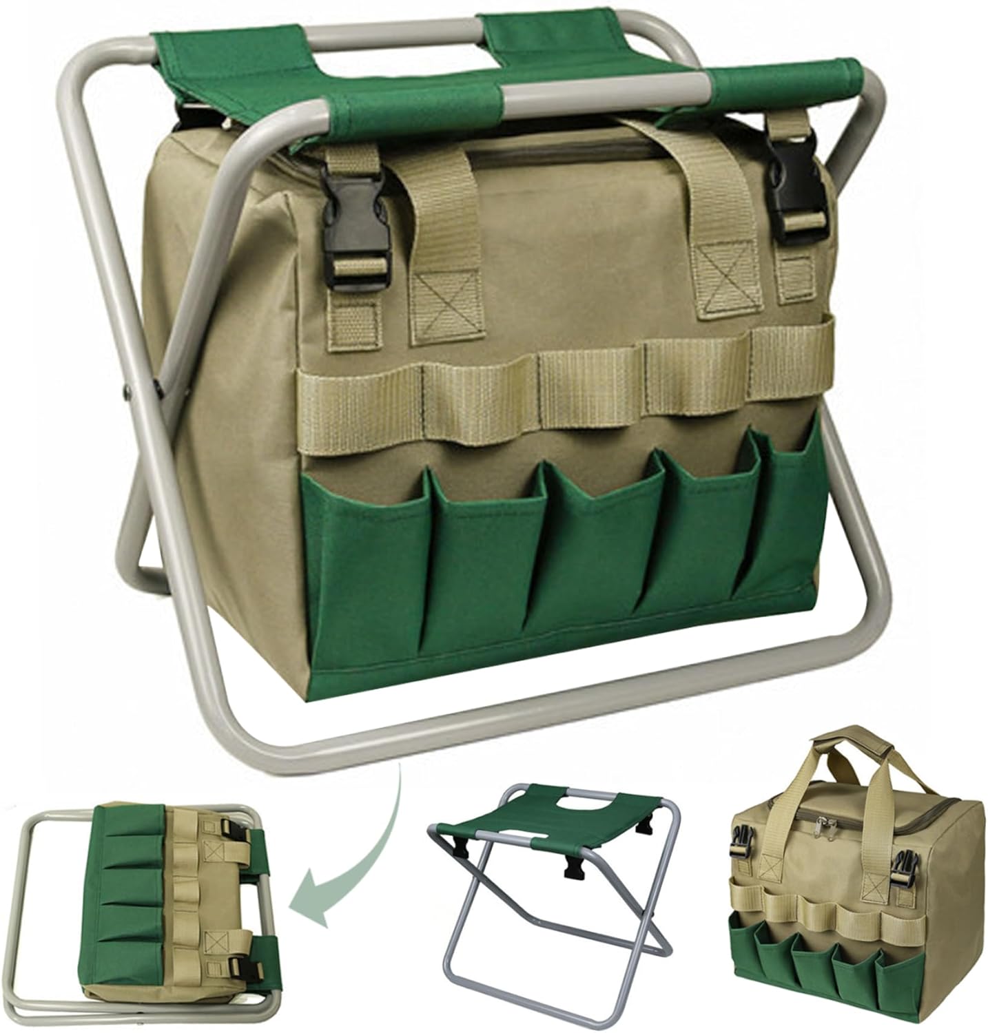 Garden Stool, Folding Garden Seat with Detachable Storage Bag, Multi-Pocket Gardening Bench, Portable Zipper Gardener Tool Seat for Adults, Stools
