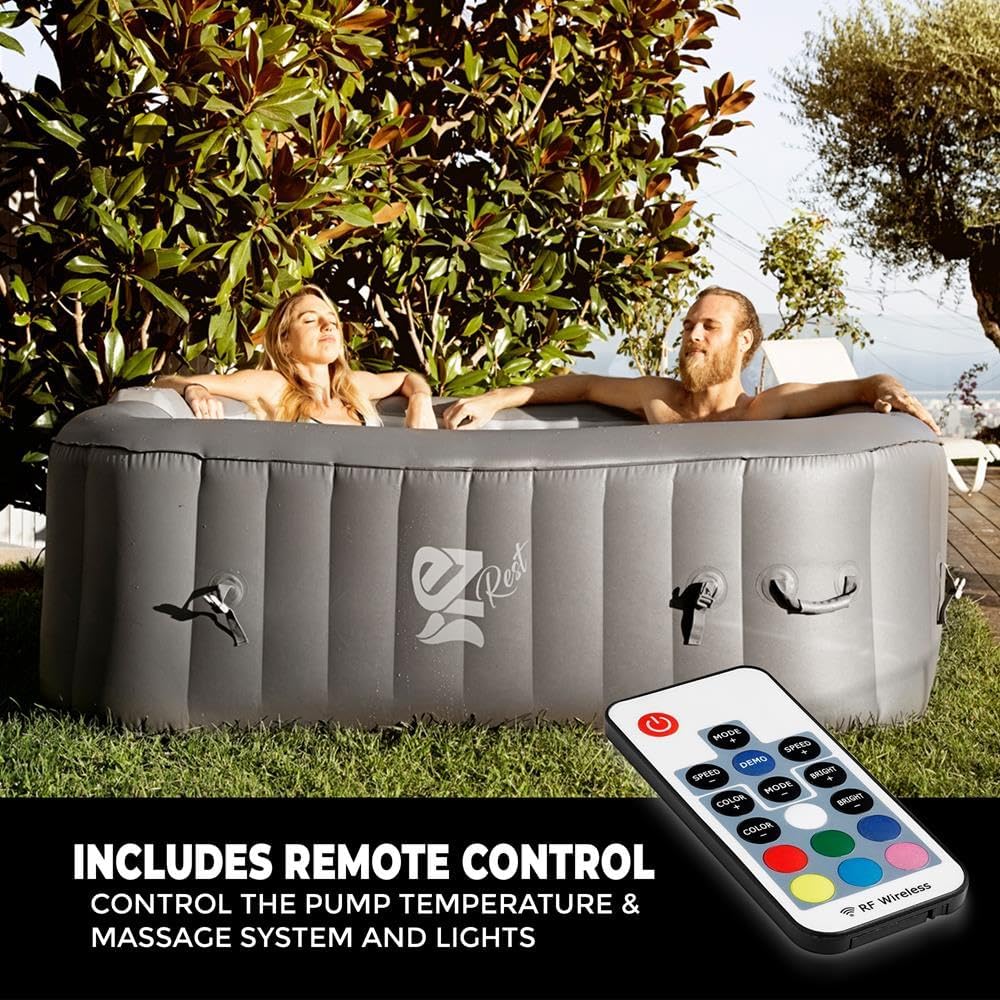 SereneLife hot tub illuminated with various LED colors, including red, green, white, yellow, blue, light blue, and purple, showcasing the ambiance.