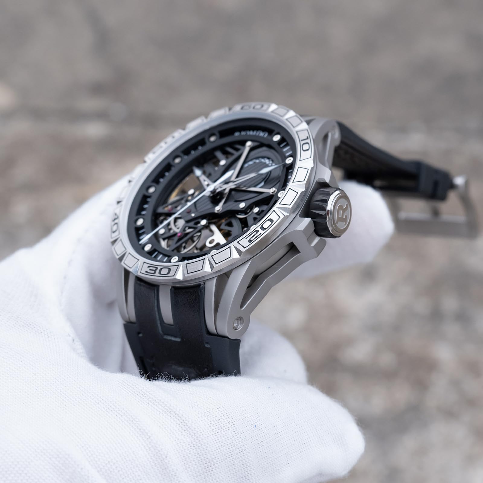 OBLVLO Orologio meccanico da uomo, con quadrante grande, analogico, impermeabile, cinturino in gomma, stile militare, RD-903