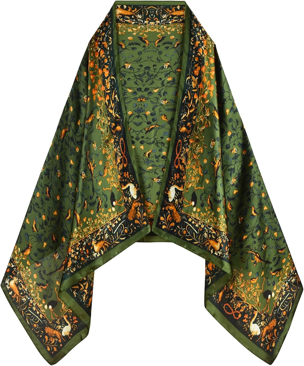 WaJuemy Bufanda de seda para mujer, ligera, larga, floral, bufandas, chal, elegantes vestidos de noche, chales de satén, bufandas