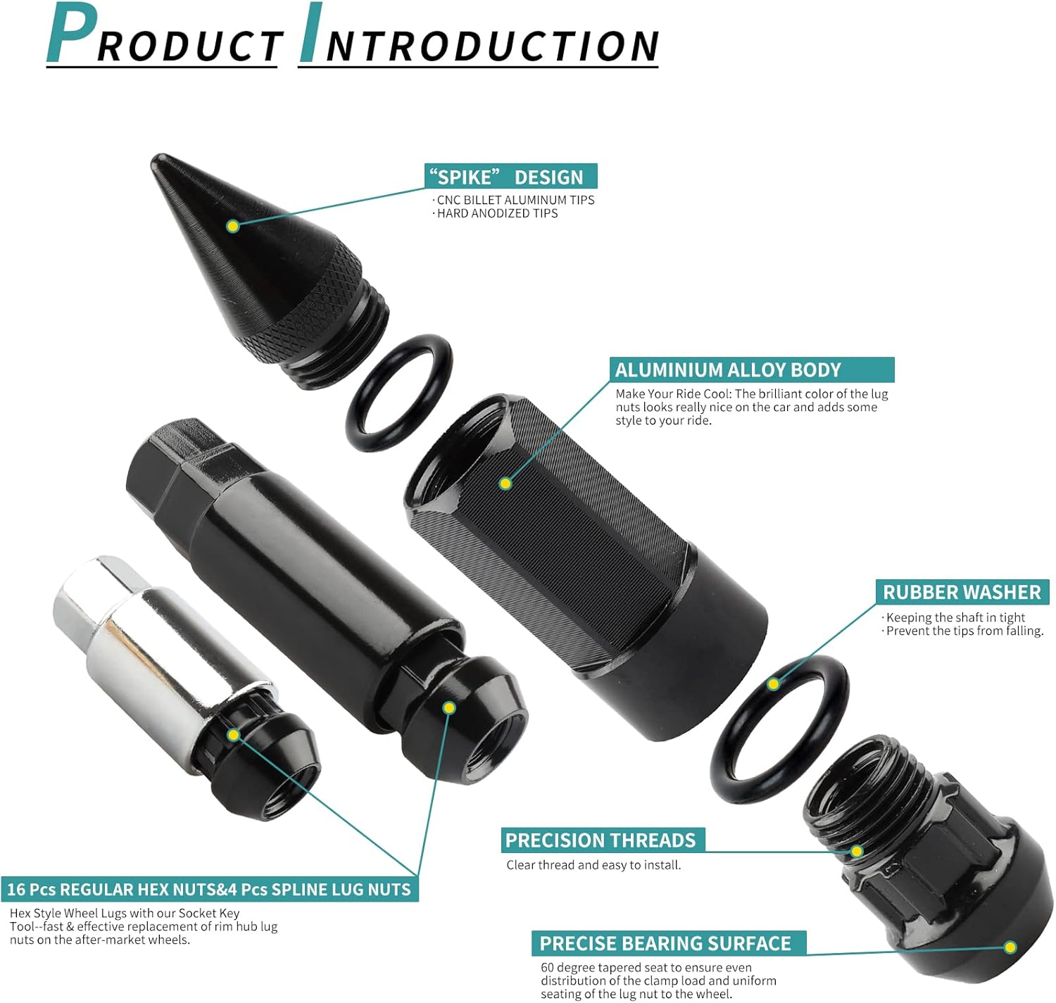 20PCS M12x1.5 Anti Theft Wheel Spikes Lug Nut,Replacement for 2006-2019 Fusion,2012-2019 Focus,2001-2019 Escape Aftermarket Wheel(Black)