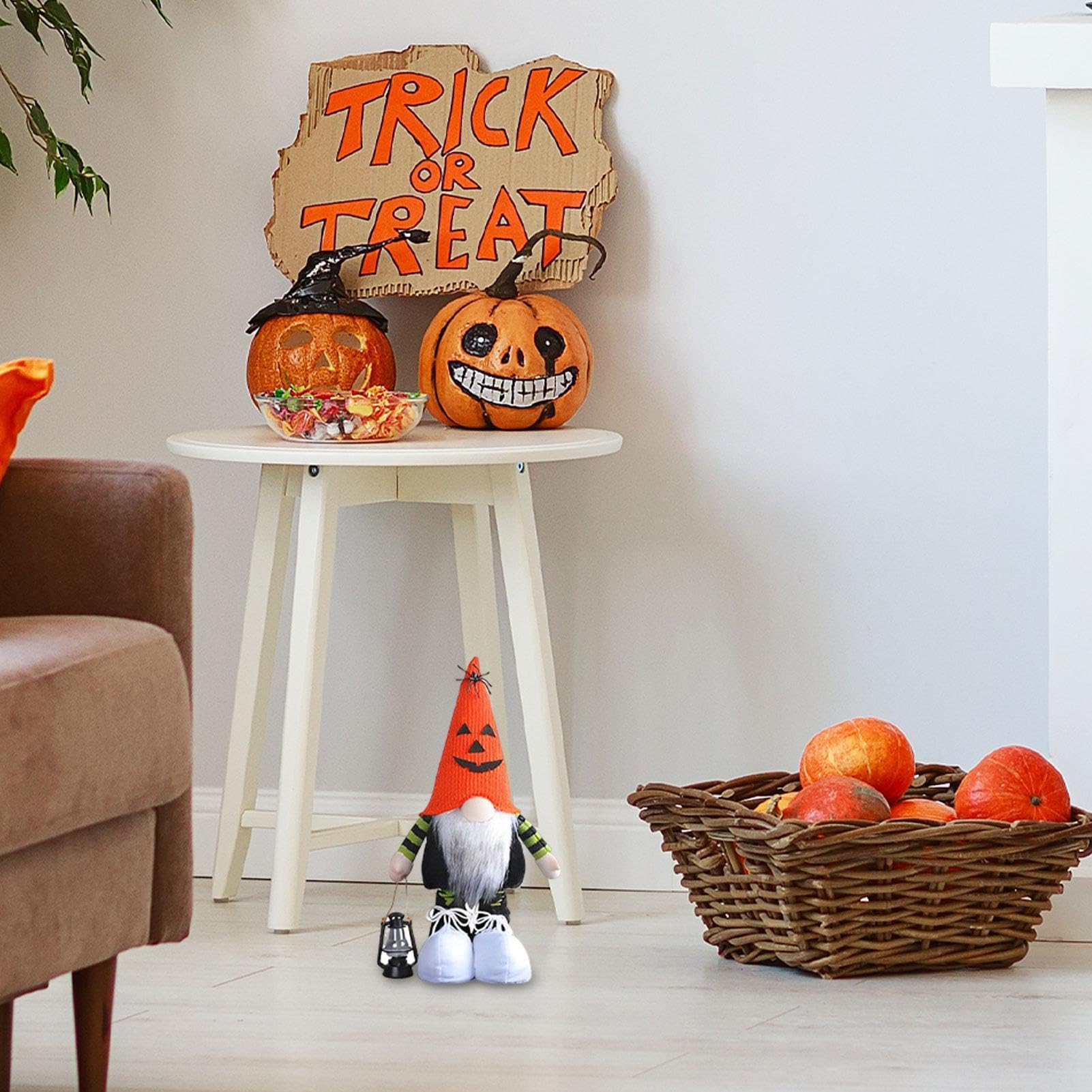 Ręcznie robione krasnale na Halloween, szwedzki kapelusz z twarzą dyni, bez