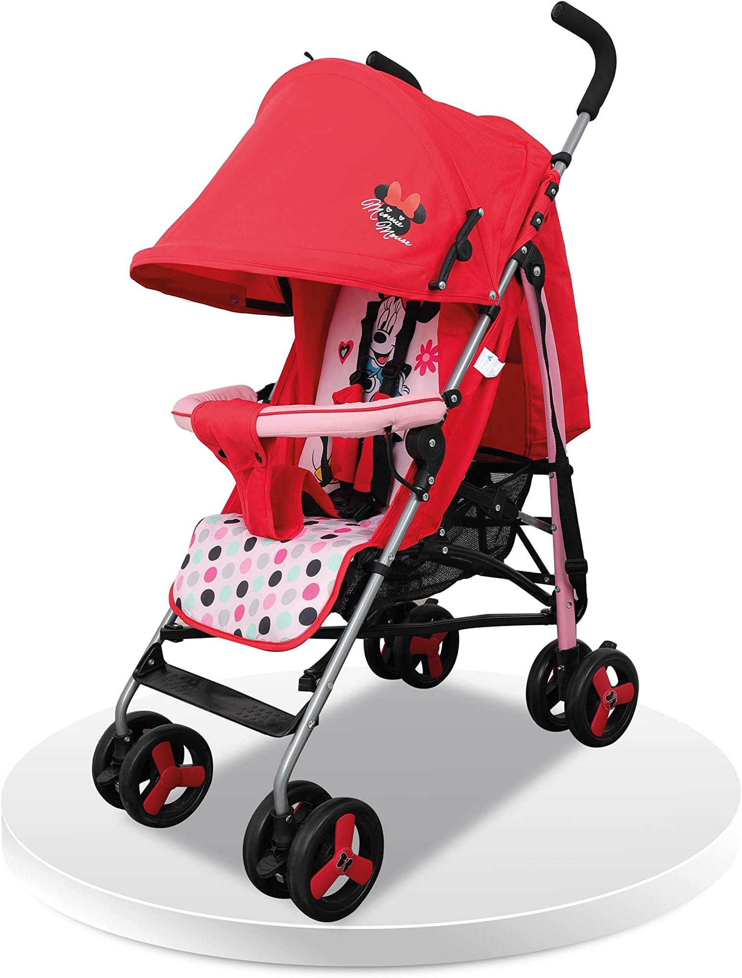 Disney Minnie Mouse Lightweight Adventure Stroller + Storage Cabin 0-36 months, Compact Design, Shoulder Strap, Adjustable Reclining Seat and More. 1.0 Count,