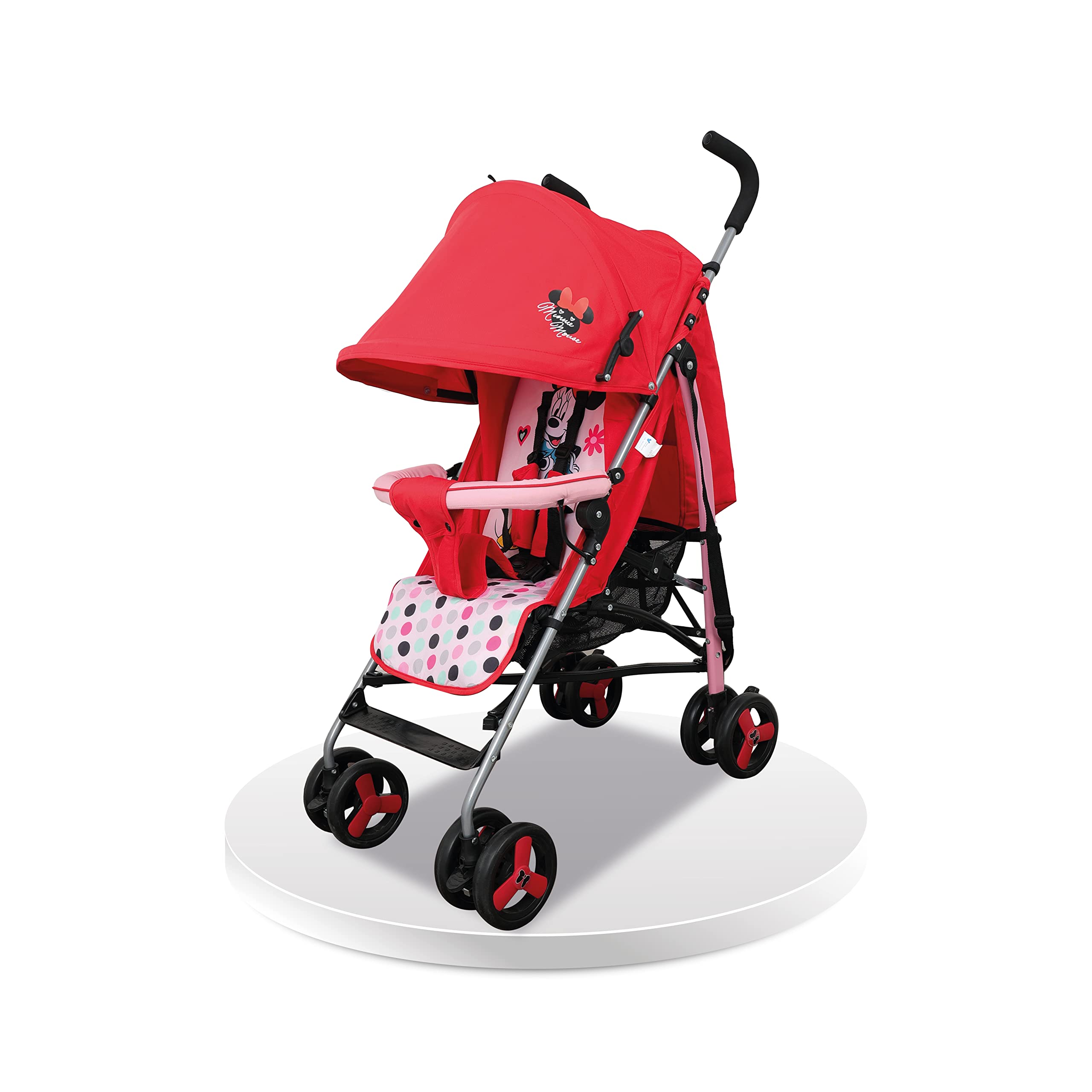 Minnie Mouse Lightweight Adventure Stroller + Storage Cabin 0-36 months, Compact Design, Shoulder Strap, Adjustable Reclining Seat and More. 1.0 Count,
