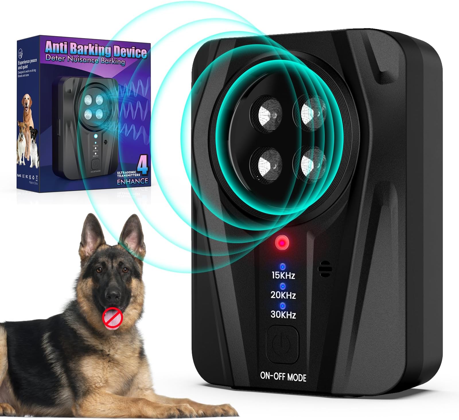 Dog Bark Deterrent Device, Auto Anti Barking Devices for Dogs 33FT, Ultrasonic Dog Barking Device with 3 Modes, Rechargeable Dog Bark Stopper for Dog, Stop Dog Barking Device Safe for Puppy Large Dogs