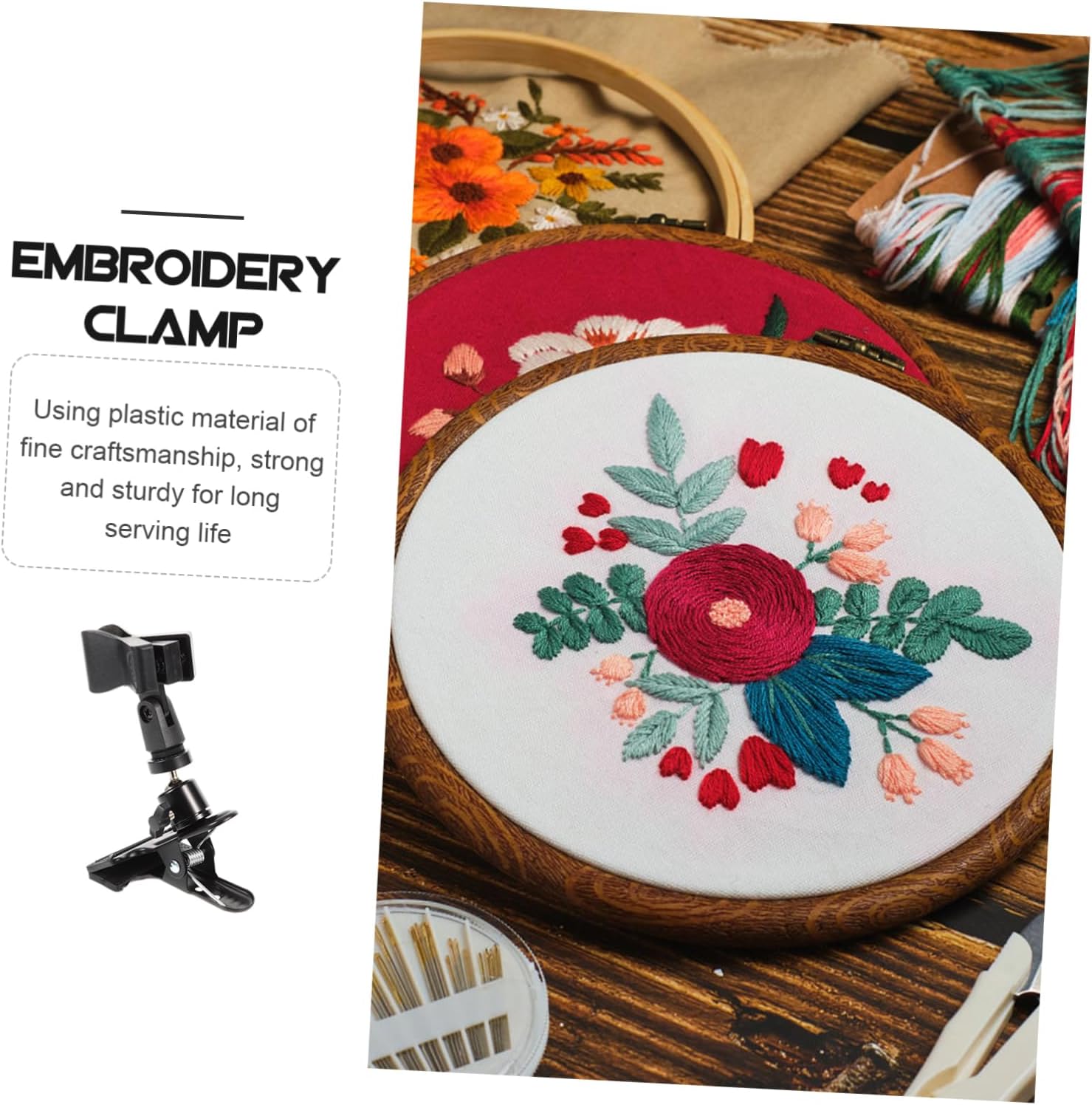 HEALSOPTHY Cross Stitch Stand Adjustable Clamp and Rotating Frame for Hand Embroidery 2pcs DIY Embroidery Clip Set for Quilting and Sewing Projects