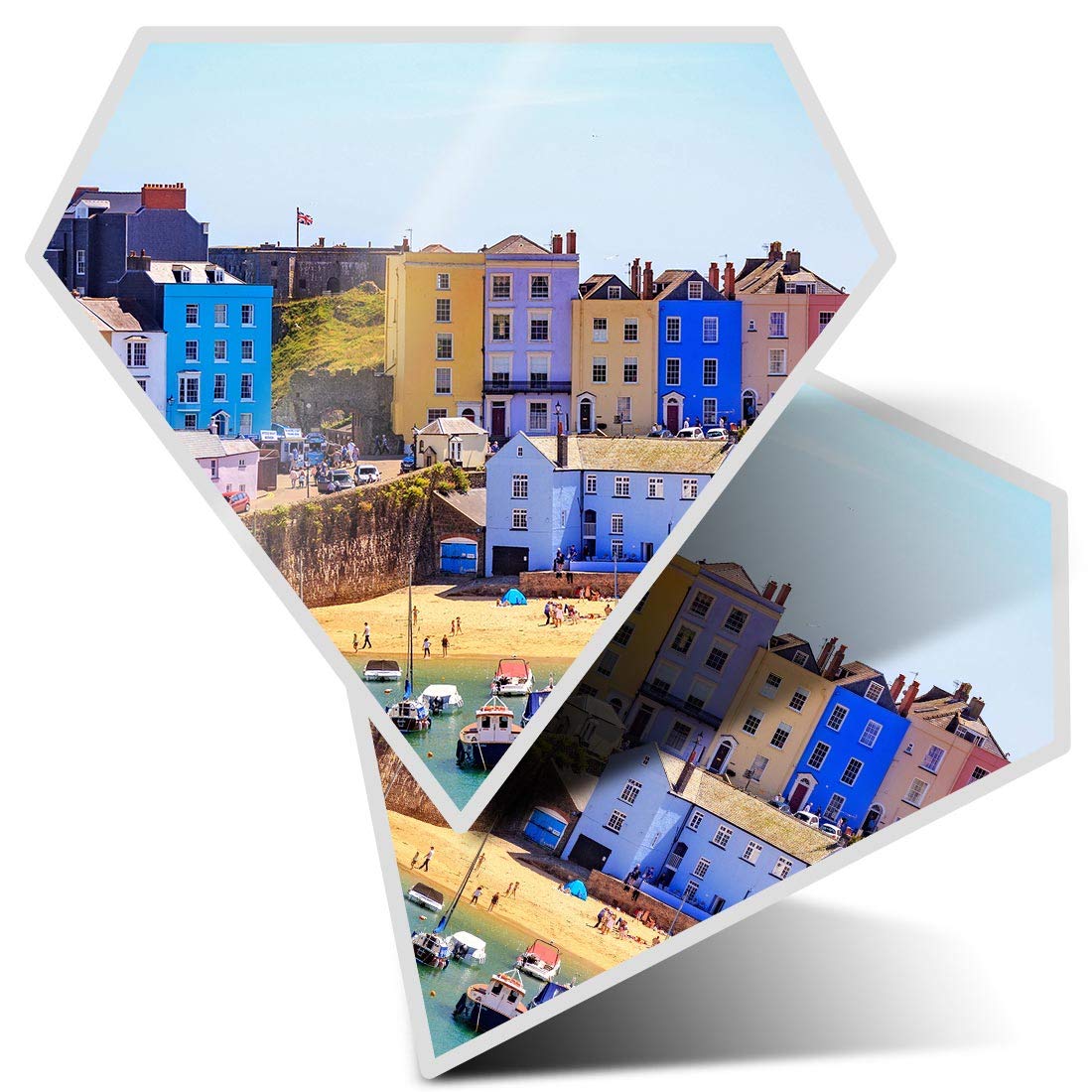 2 x Diamond Stickers 7.5 cm - Tenby Harbour Wales UK Travel Boats Fun Decals for Laptops,Tablets,Luggage,Scrap Booking,Fridges, #24293
