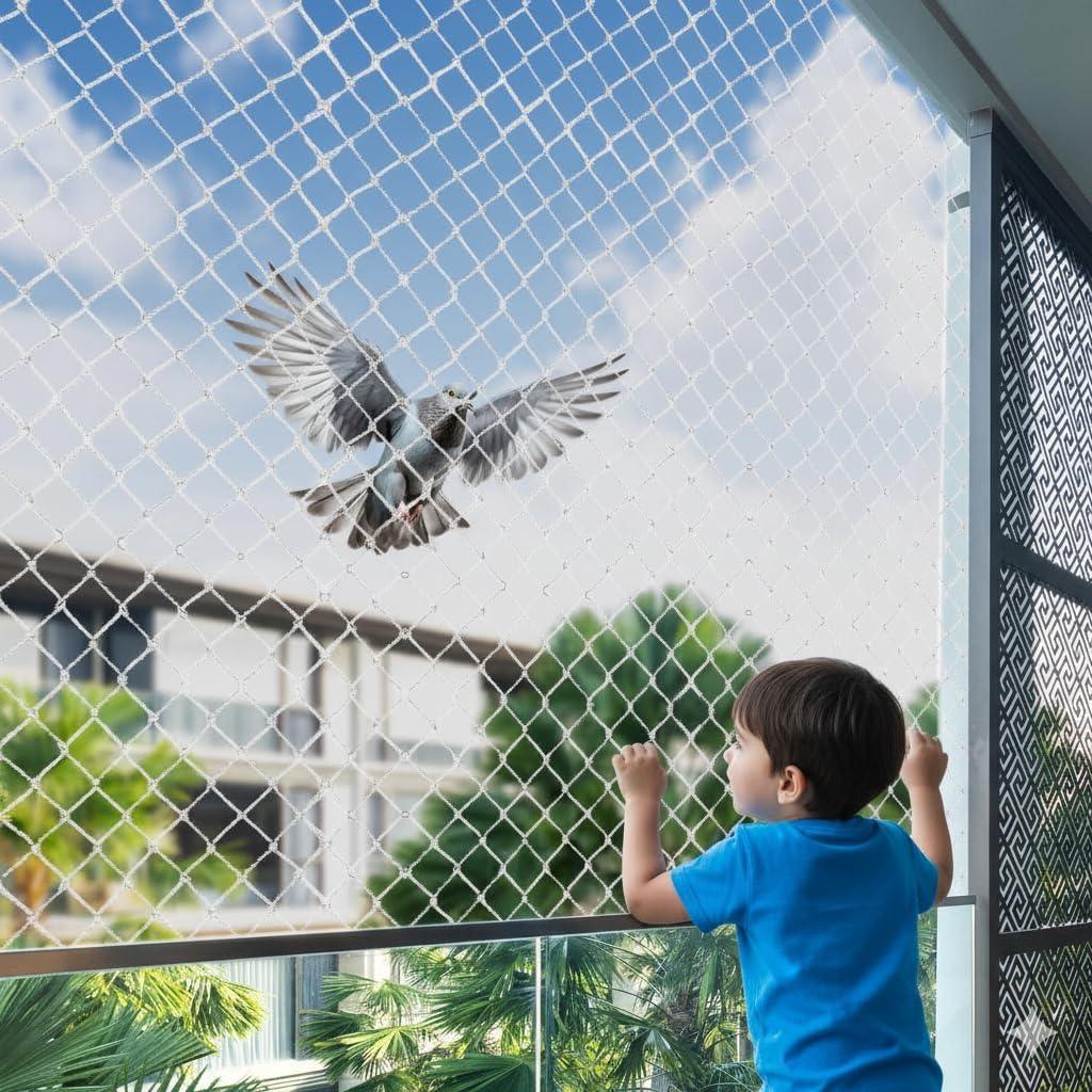 Azone 10x5 Ft Anti-Bird Net (50 Sq Ft) Nylon Bird Net with 20Pcs Plastic Cable Clips & Tying Ropes