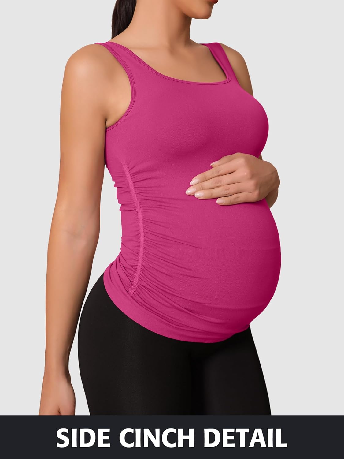 ATTRACO Maternity Tank Tops Seamless Side Ruche Sleeveless Pregnancy Basic Shirt with Built in Bra - Image 7