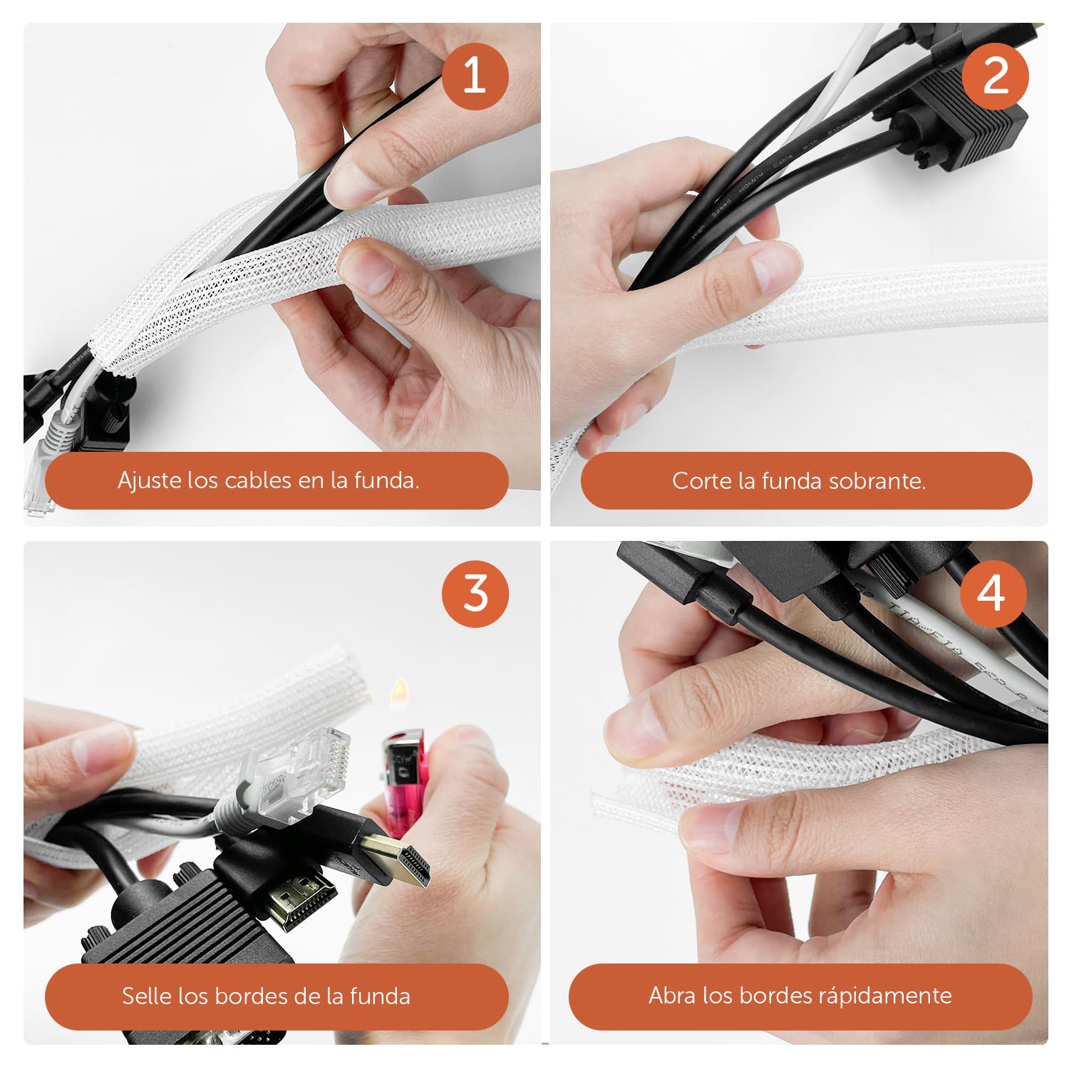 shinfly 13mm-3m Organizador de Cables, Manguito de Cable Auto, Recoge Cables Mesa Escritorio, Cierre Ocultar Cubre Cables para TV PC, Blanco