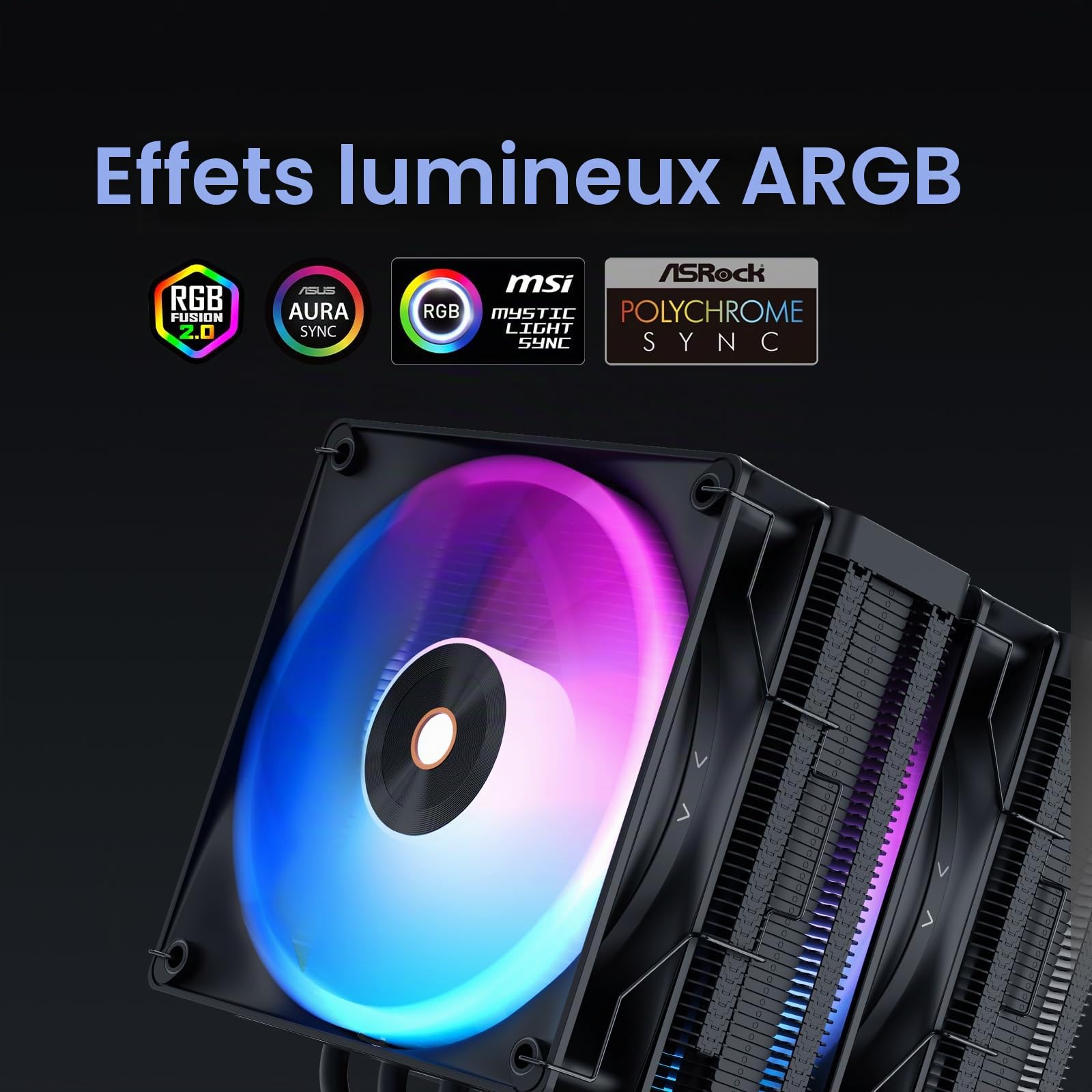 Delta A62 BK ARGB CPU Ventirad, Deux Ventilateurs PWM Silencieux de 120 mm avec Roulement Hydraulique, 6 Caloducs, pour AMD AM4/AM5 et Intel LGA 115X/1200/1700/1851