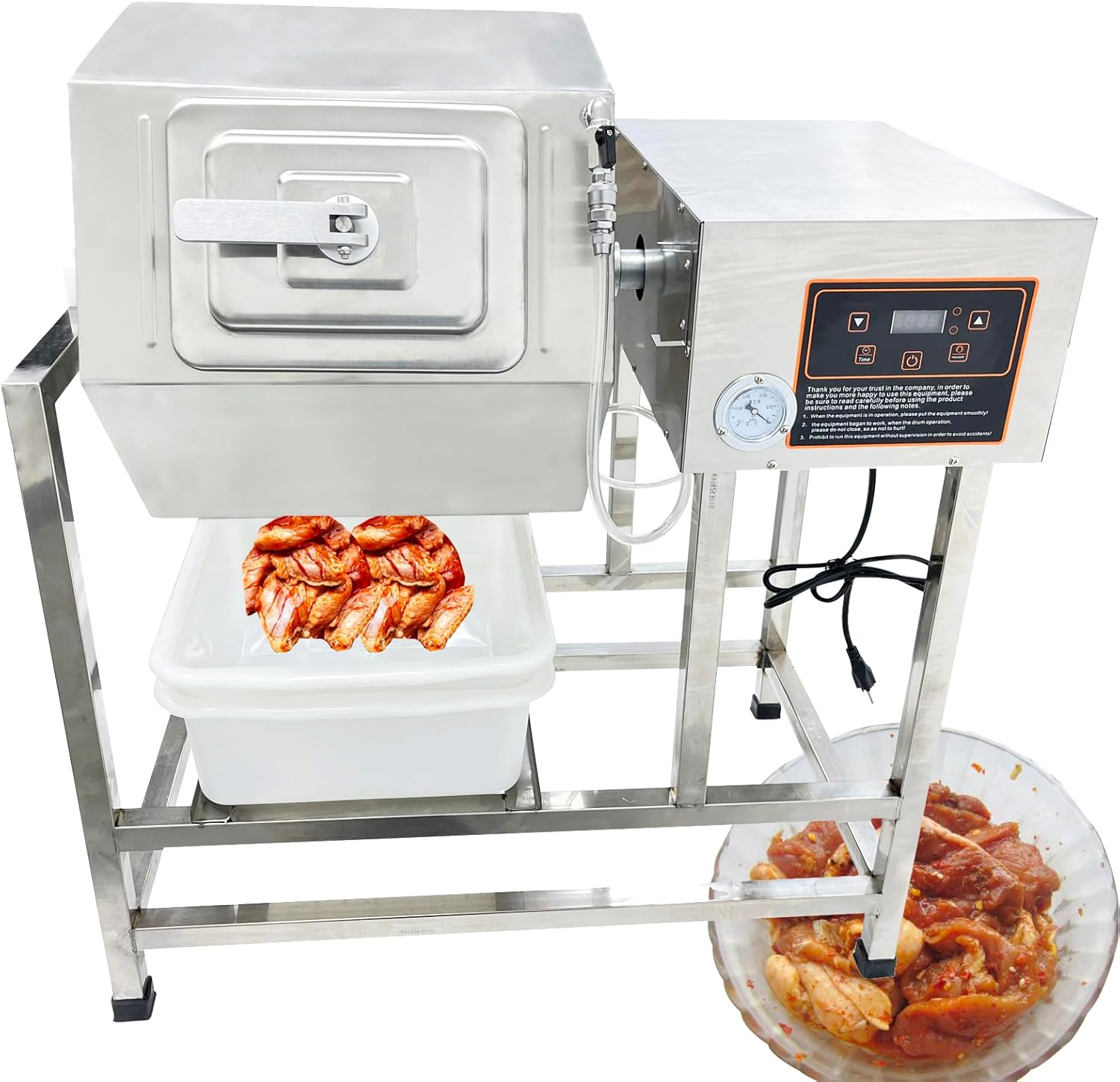 Commercial Vacuum Meat Vegetable Tumbler Marinator 70L Electric Marinating Machine Stainless Steel Vacuum Curing Machine 0-99 Min Timer 360° Bidirectional Rotation for Restaurant 110V 500W