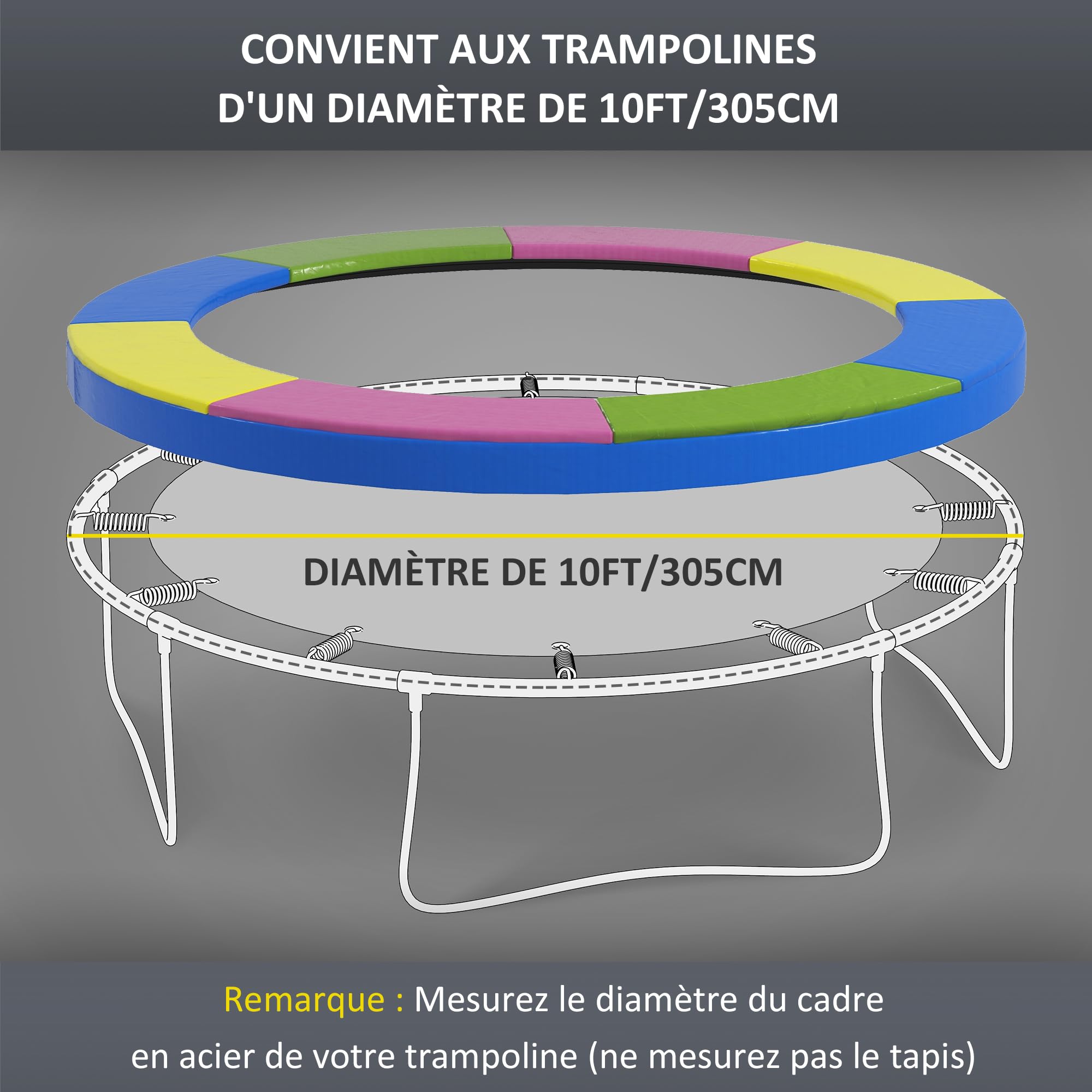 SPORTNOW Bâche de Protection pour Trampoline Ø 244-305 cm Résistant aux UV Anti-déchirure