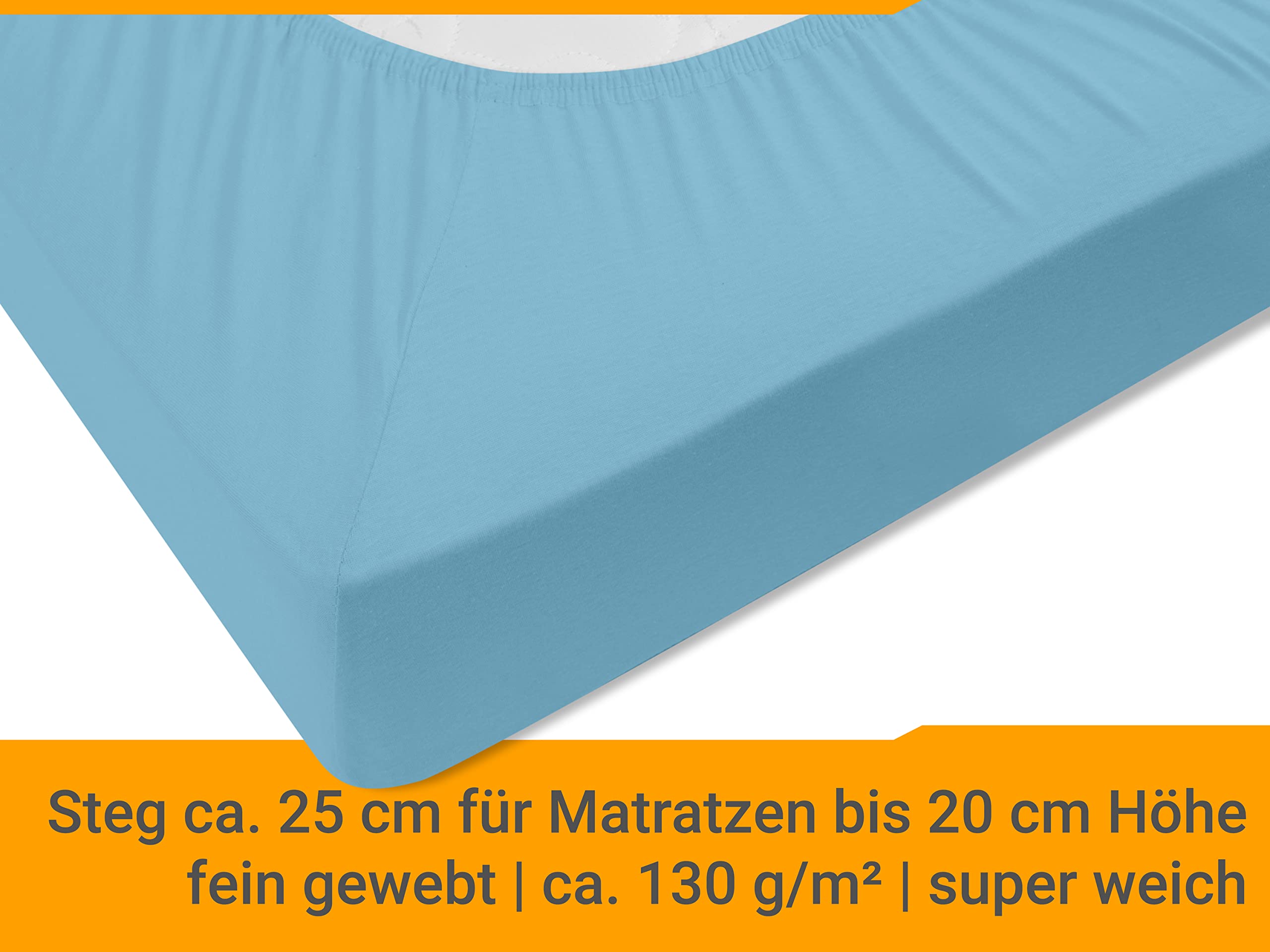 npluseins Jersey prześcieradło z gumką ze 100% bawełny - w 22 kolorach - w 6 rozmiarach, ok. 140-160 x 200 cm, jasnoniebieskie