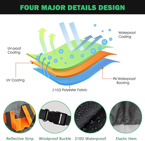 Miniatura 3 de CoukouCover Funda para motocicleta, 210D resistente al agua para cuatro estaciones, protección nocturna al aire libre con tira reflectante, para