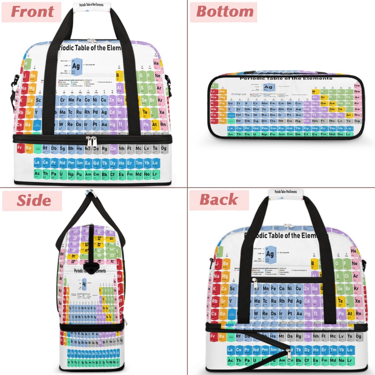 Bolsa de viaje plegable para mesa periódica, mesa de números, 47 L, bolsa de fin de semana con funda de carrito para hombro, bolsa de hombro separada para deportes, gimnasio, viajes, multicolor, 47L,