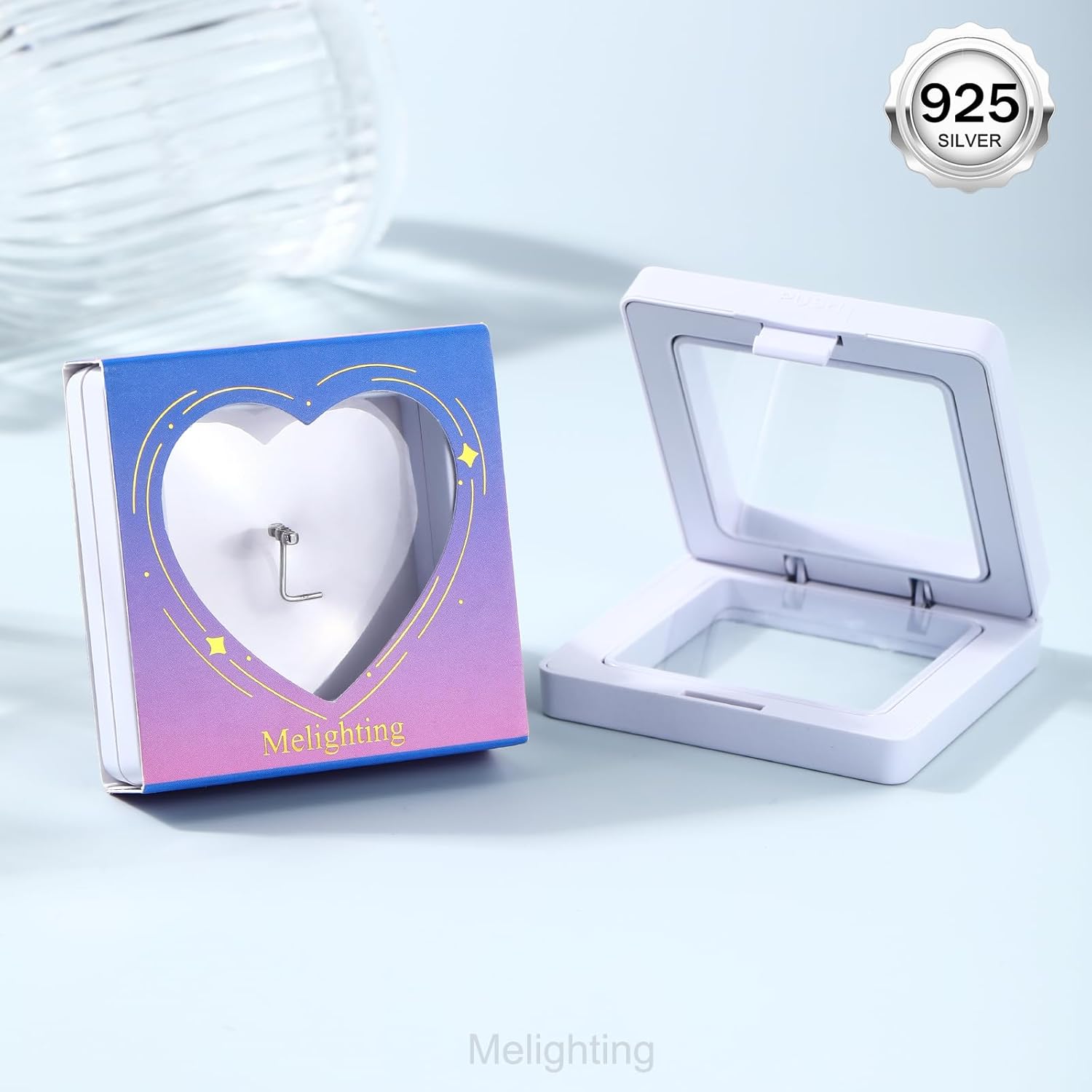 MeIighting 925 Sterling Silver Nose Stud L Shaped Nose Ring 20G Solid Silver Three Diamond Nose Piercing Jewelry Clear CZ for Women Men Nostril Piercing - Image 6