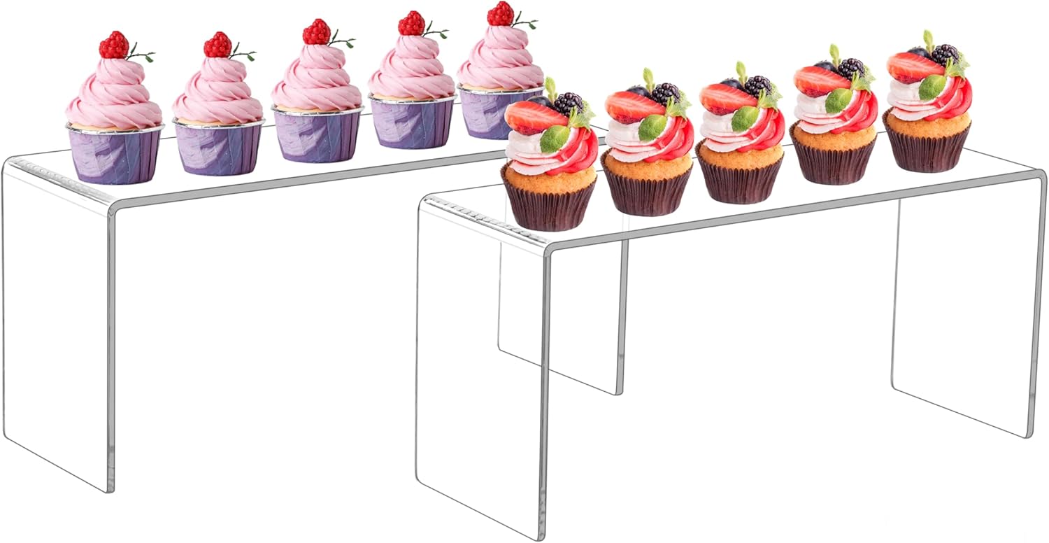 CLAY TONIC Acrylic Display Risers, 5MM Thick Clear Stands, 4-Pack Large Size, for Kitchen Organization and Retail Display (13x 4.5x 6 Inch)