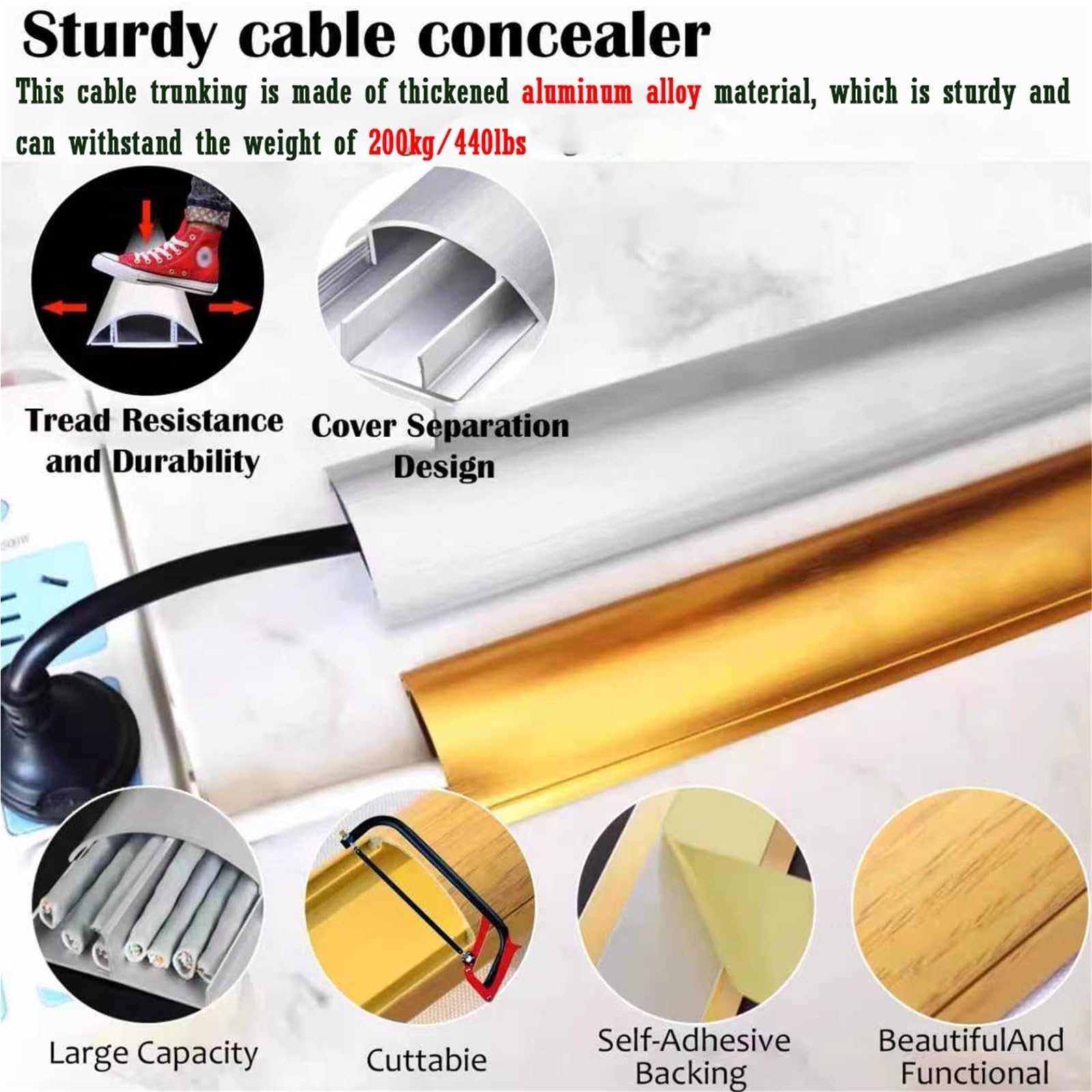 calpestabile passacavi 1 2 5 10 Pezzi Di Copricavi Per Canaline, Copricavi In ​​lega Di Alluminio Per La Gestione Dei Cavi In ​​officina, Autoadesivo(B-5 pcs,L x Outer Width 100cm x 50mm)
