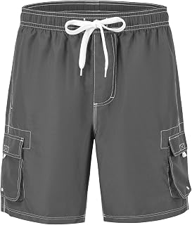 Men's Swim Shorts Plus Size Bathing Suits Swimming Trunk Cargo Shorts Quick Dry Board Shorts with Mesh Liner