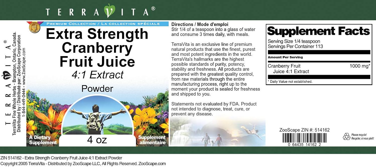 Extra Strength Cranberry Fruit Juice 4:1 Extract Powder (4 oz, ZIN: 514162)