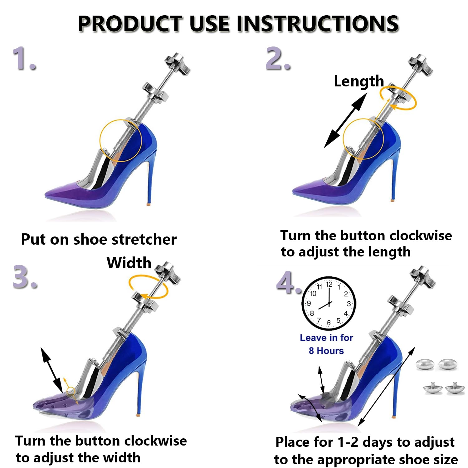 Extensor profesional de zapatos de metal ajustable de ancho y longitud, 2 piezas de tacón alto para mujer 5-10, 2PCS-Women High Heel 5-10
