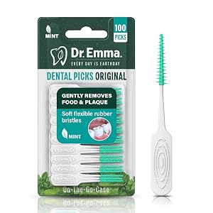 Dr Emma Original Dental Picks Mint Soft Rubberized Tooth Picks Easy to Use Brush Picks 100Ct Pack 1