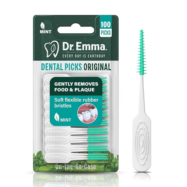 Dr Emma Original Dental Picks Mint Soft Rubberized Tooth Picks Easy to Use Brush Picks 100Ct Pack 1
