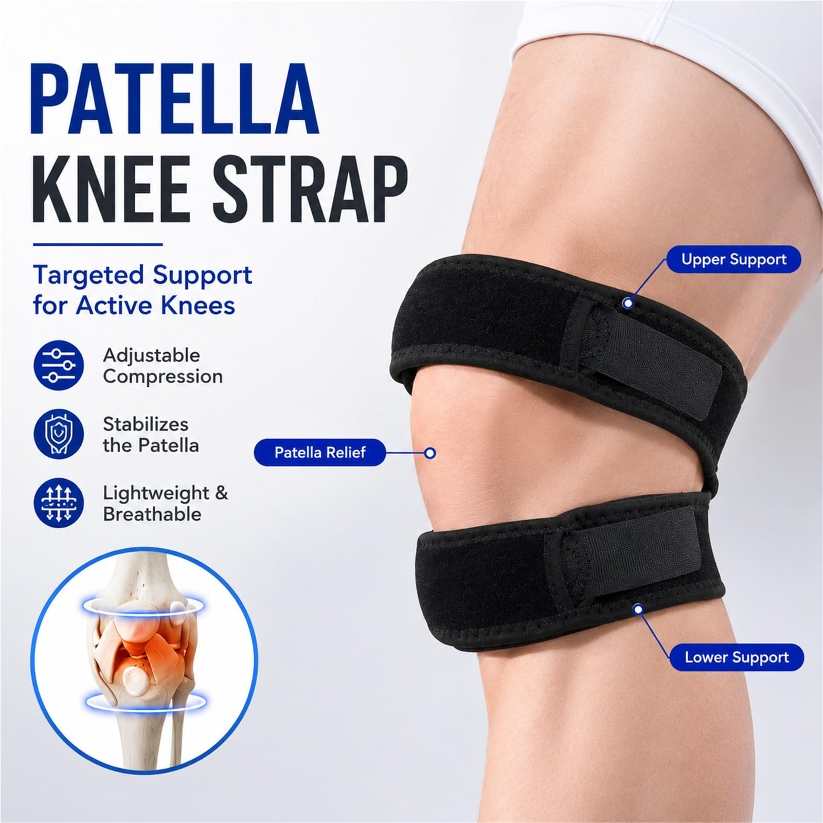 Generisch Kniebandage zur Patellarsehnenunterstützung bei Laufen, Arthritis, Springerknie, verstellbares Neoprenband zur Schmerzlinderung, Sport, Training, Wandern, für Damen und Herren