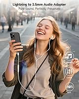 Vista 7 de Paquete de 3 adaptadores Lightning a conector de auriculares de 0.138 in con certificación MFi de Apple, para iPhone, adaptador auxiliar
