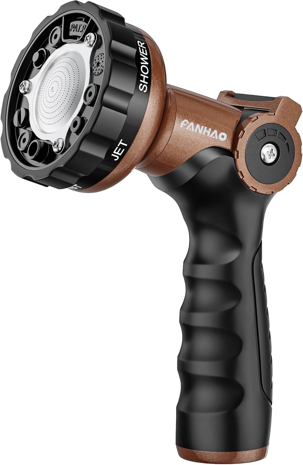 FANHAO Heavy Duty Garden Hose Nozzle, Metal Water Hose Sprayer with 6 Adjustable Patterns, High Pressure Water Nozzle with Thumb Control, On Off Valve for Car Washing, Garden & Pets Showering