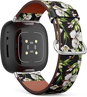 CJBROES Replacement Leather Watch Band, Compatible with Fitbit Versa 3 and Fitbit Sense of Wristband Bracelet Accessory - alstroemeria