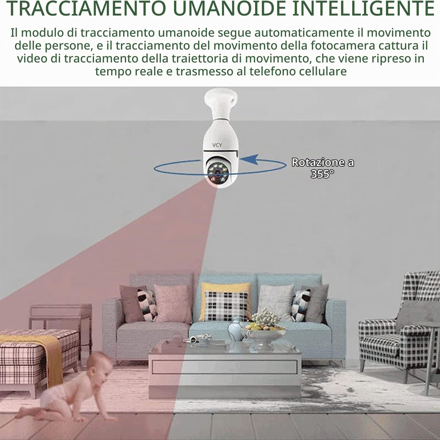 VCY Telecamera di sicurezza Tuya della lampadina, E27 WiFi a colori notturna a 360 gradi Pan/Tilt Telecamera IP panoramica, 5 GHz 1080 P Smart Home Sorveglianza Bambini Cam Allarme Due Vie Talk Pet