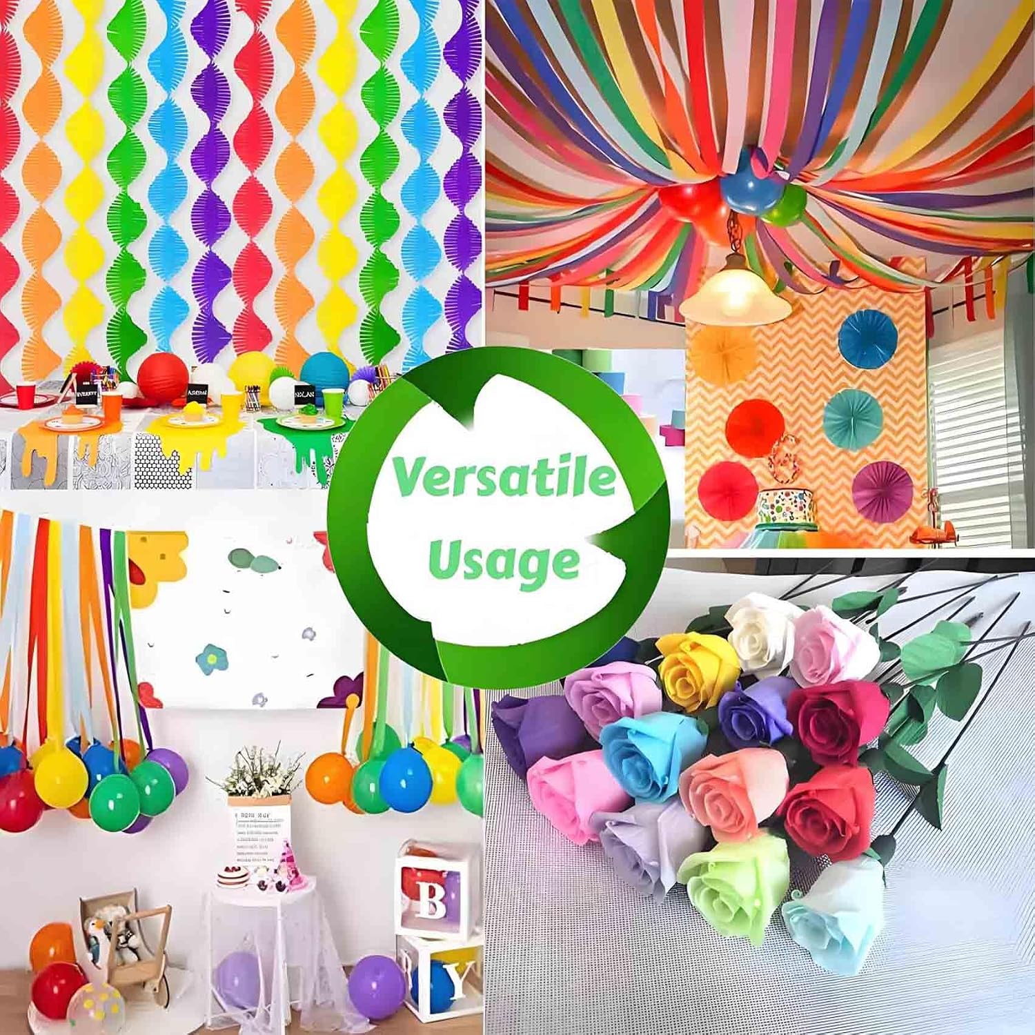 Rainbow Crepe Paper 6 Rolls Party Streamers in Colourful for Graduation Baby Shower Wedding Birthday Other Decorations 1.8 Inch x 82 Ft/Roll(4.5cmx25m/Roll)